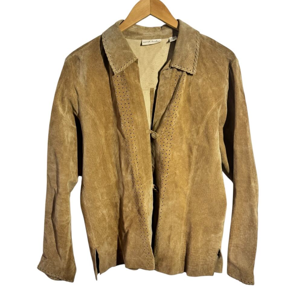 Marsh Landing Suede Jacket Women M Tan Rustic Perforated Leather Western Boho